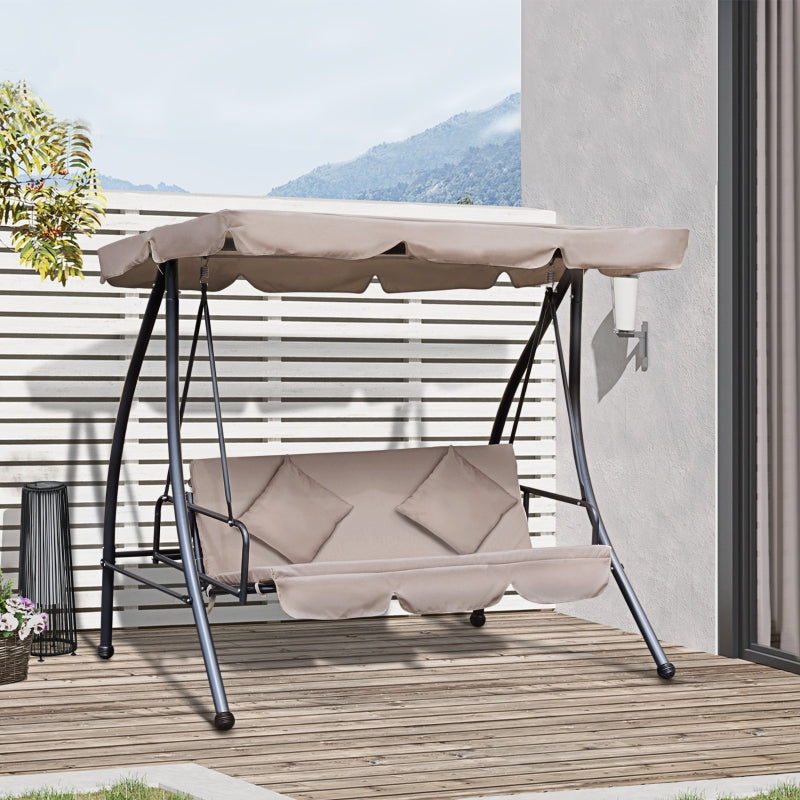 Beige 3-Seater Swing Chair - Steel Frame, Polyester Fabric