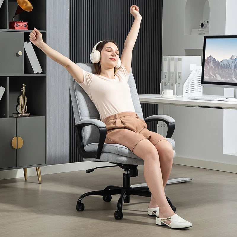 Double Padded Light Grey Linen-Look Office Chair for Ultimate Comfort - Ergonomic Design for Home & Office Use