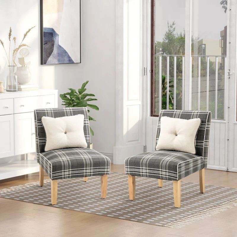 Modern Dining Chairs Set of 2 - Stylish Accent Chairs with Patterned Upholstery & Rubber Wood Legs for Kitchen & Living Room, Grey