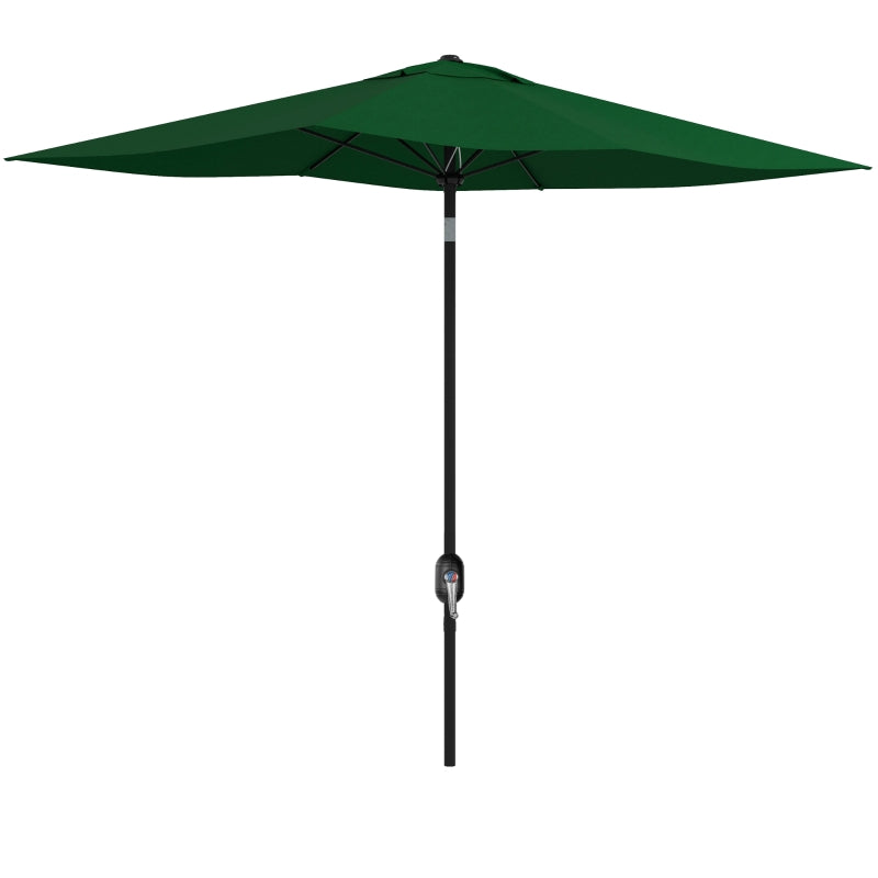 Green Rectangular Outdoor Market Umbrella with Crank Tilt, 6 Ribs, Aluminium Pole, 2x3m