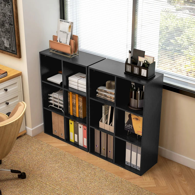 Stylish Six-Cube Bookcase in Black Wood Effect - Modern Storage Solution for Home or Office Organization