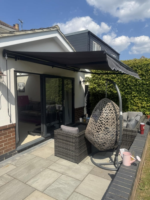 2.5m x 3.5m Dark Grey Aluminium Framed Electric Awning - Fully Retractable