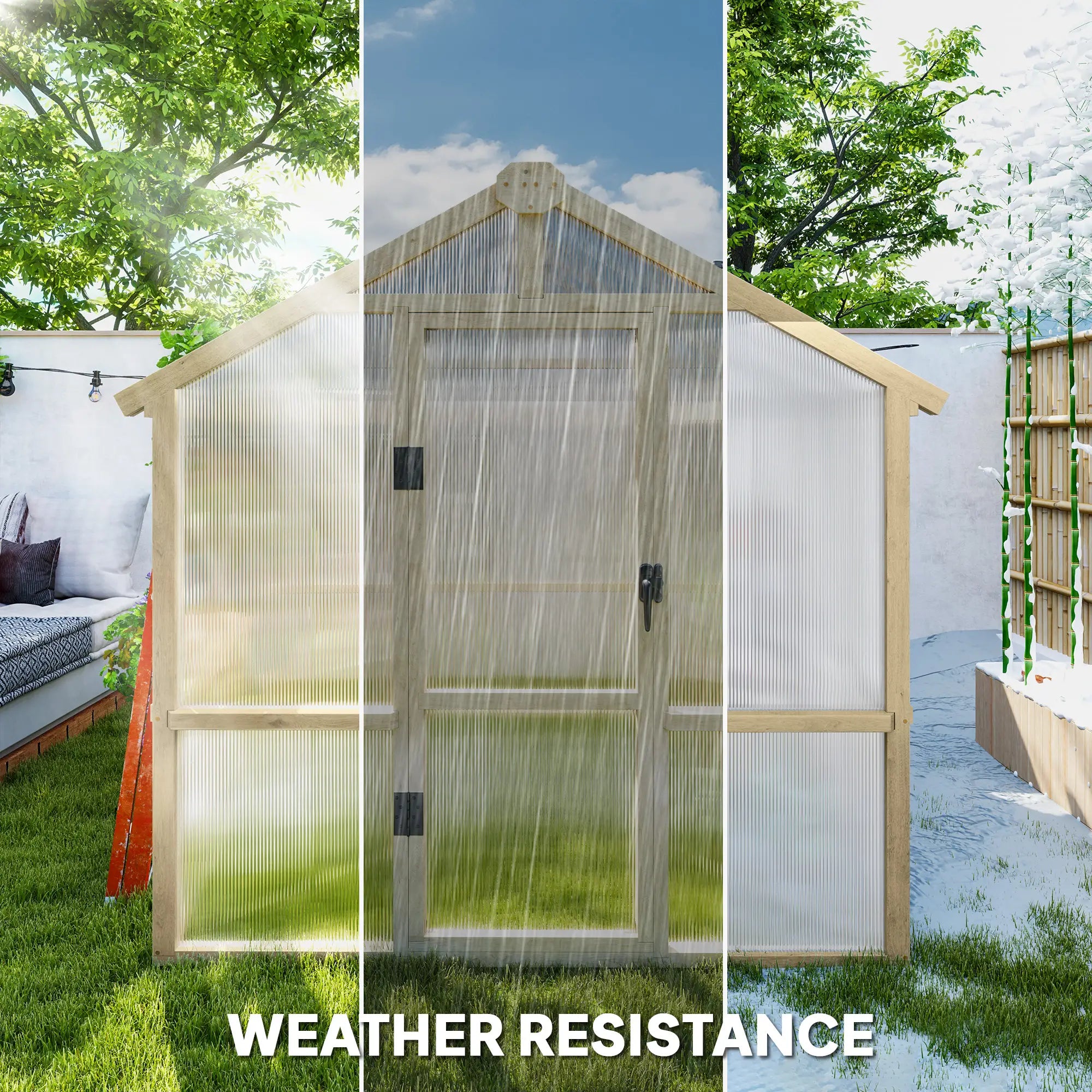 6.6ft x 6ft Polycarbonate Greenhouse - Walk-in Wooden Framed Greenhouse - Plants Grow House, Brown