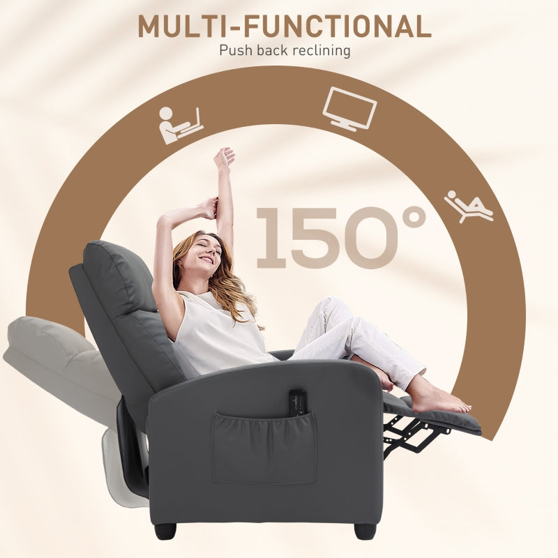 Massage Recliner Armchair in Grey Faux Leather with Adjustable Leg Rest and Side Pocket for Living Room