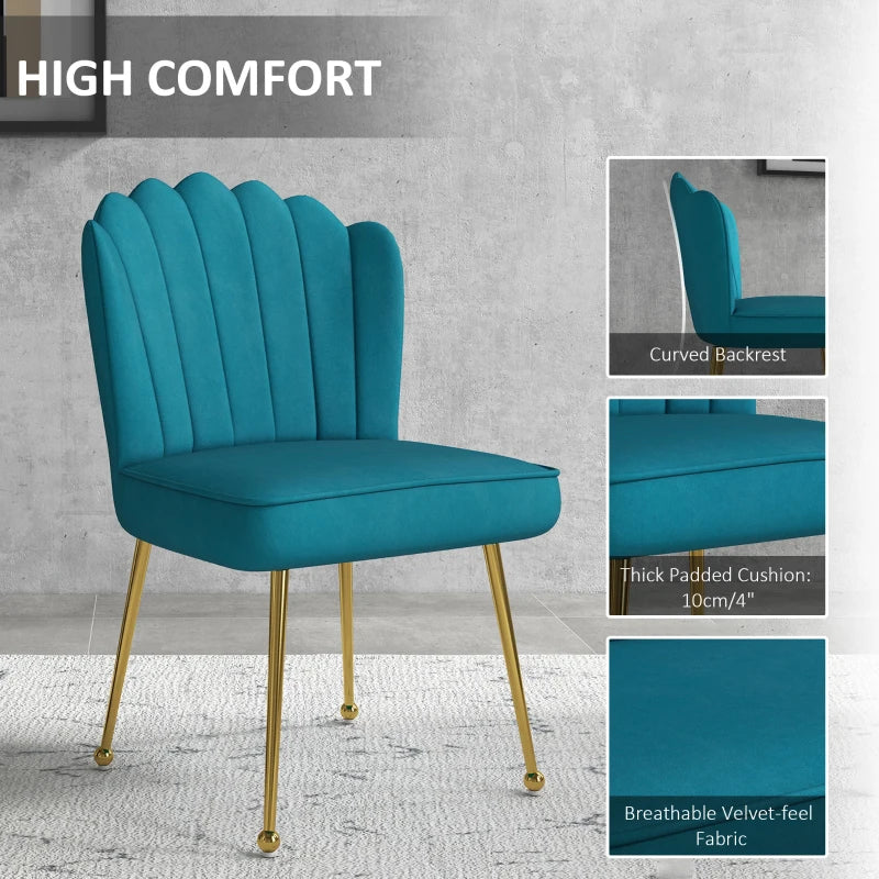 Luxurious Velvet-Feel Blue Shell Accent Chair - Stylish Home Decor for Living Room, Bedroom, and Office Seating