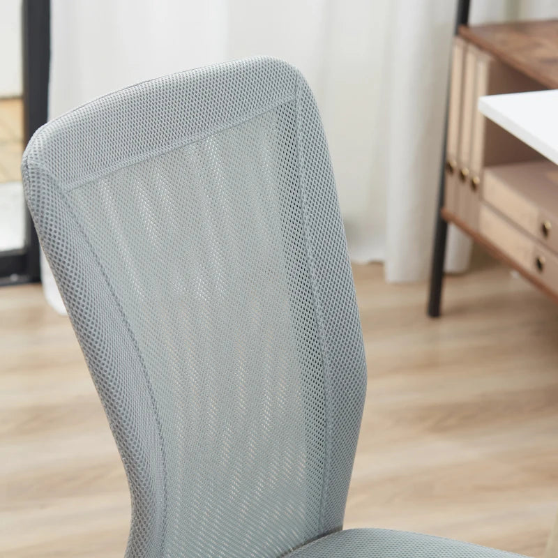 Armless Adjustable Office Chair with Rolling Wheels and Mesh Back for Home and Study Grey