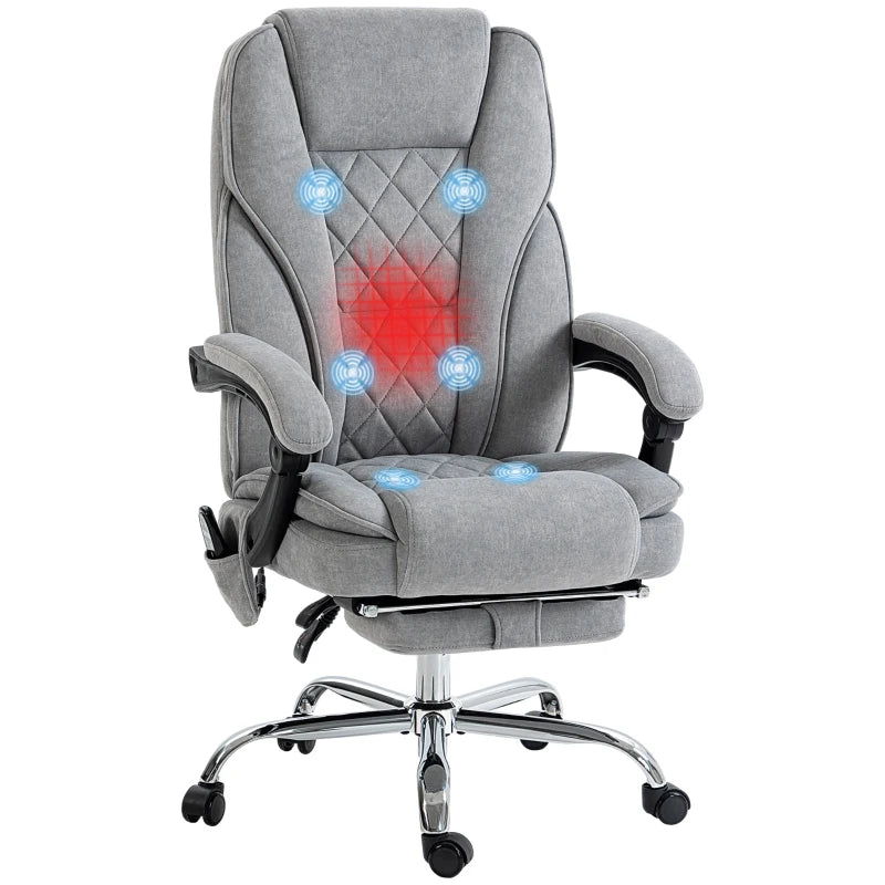 Vinsetto Heated Reclining Massage Office Chair with Adjustable Height & Footrest - Ergonomic Grey Computer Chair