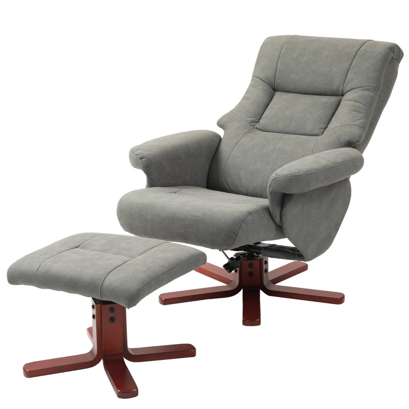 Grey Faux Microfibre Leather Manual Recliner with Footstool Set for Ultimate Comfort