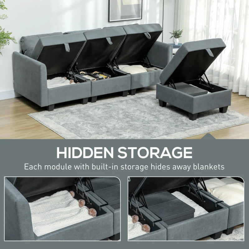 Dark Grey 'L' Shape Modular Sofa with Storage for Stylish Living Room