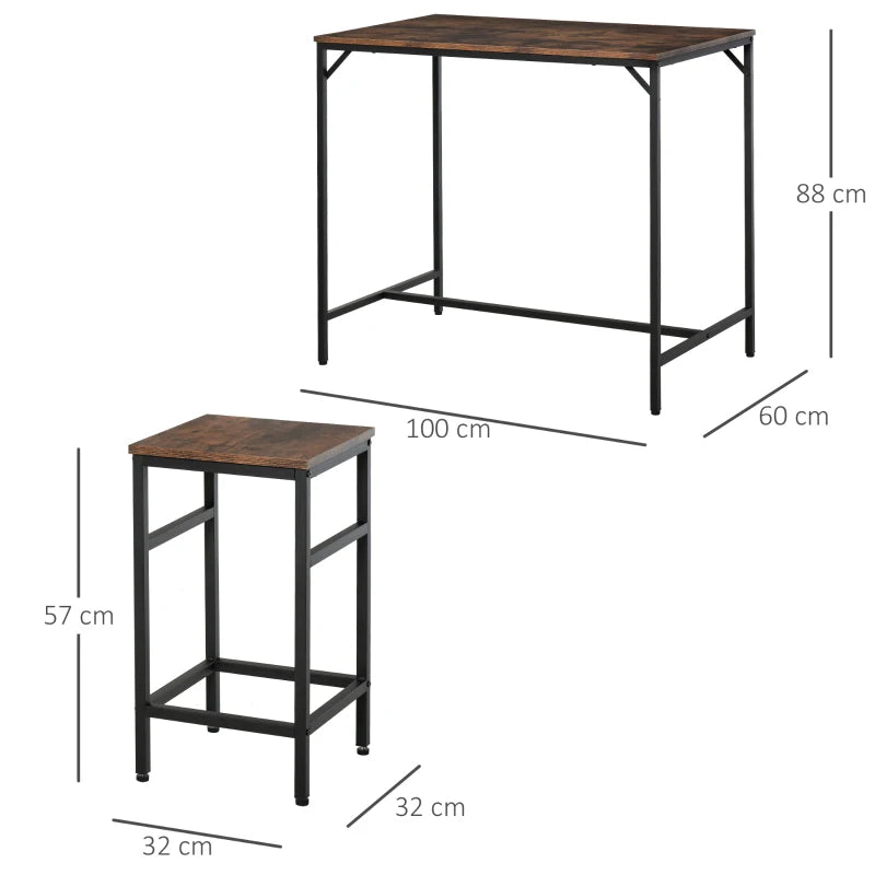 5-Piece Rustic Brown Breakfast Bar Table Set with 4 Stools - Space-Saving Kitchen Dining Furniture for Small Spaces