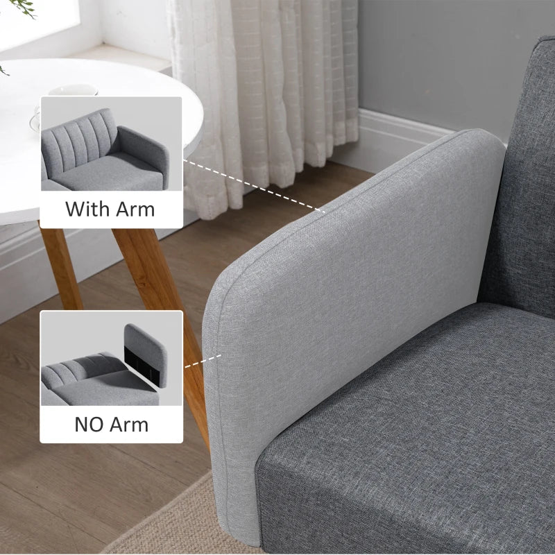 Convertible 3-Seater Sofa Bed in Grey Linen Fabric with Adjustable Split Backrest for Living Room or Bedroom