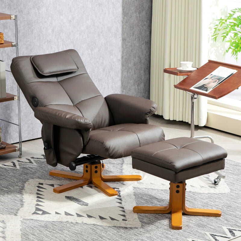 Brown Faux Leather Massage Recliner Chair with Storage Ottoman for Ultimate Comfort and Relaxation