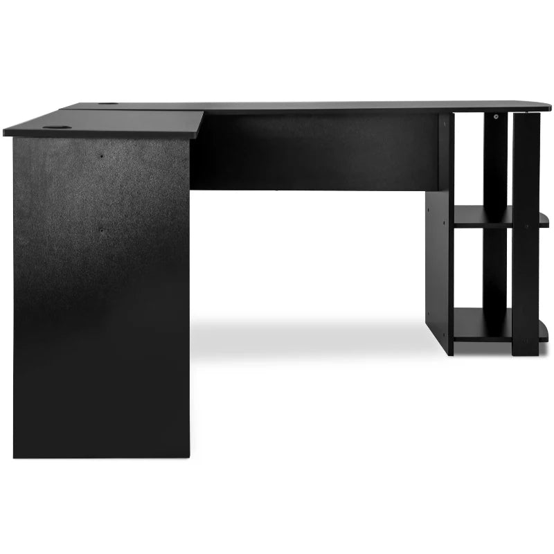 L-Shaped Corner Computer Desk with Storage Shelves - Large Home Office Gaming Desk, Easy Assembly, 140x140x75 cm, Black
