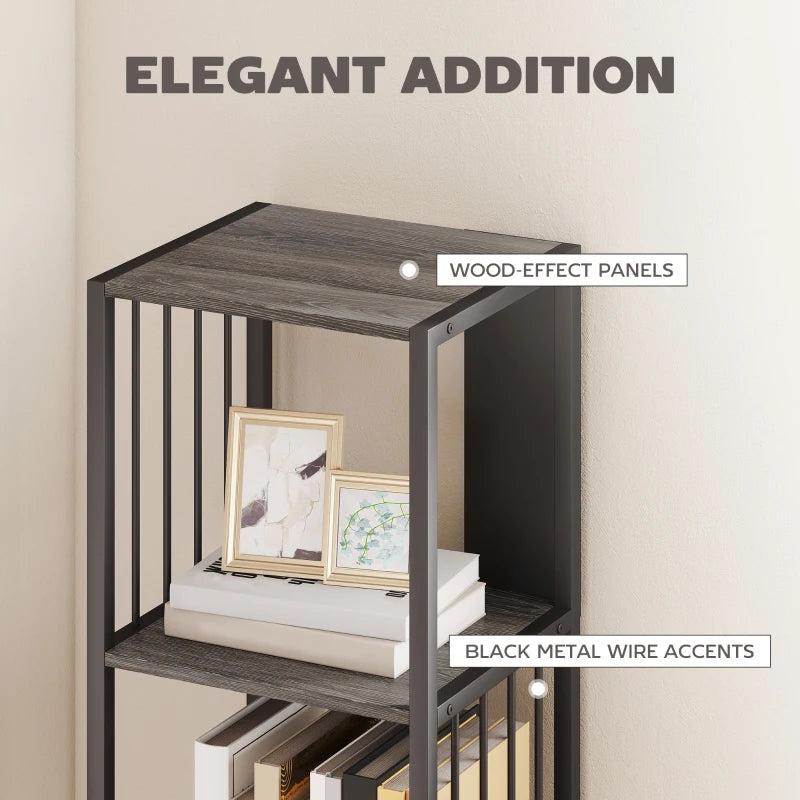5-Tier Grey Bookshelf with Durable Steel Frame - Modern Storage Solution for Home or Office