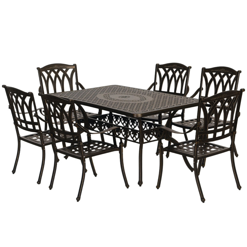 7-Piece Bronze Tone Cast Aluminium Garden Dining Set - Outdoor Furniture, Large Size