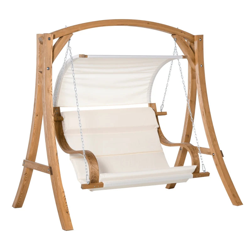 Wooden Swing Chair with Canopy and Cushion - Outdoor Patio Garden Furniture