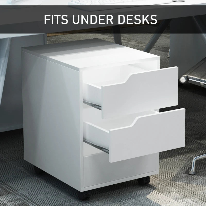 3 Drawer Mobile File Cabinet on Wheels - Vertical Filing Cabinet for Home Office - Stylish White Storage Solution