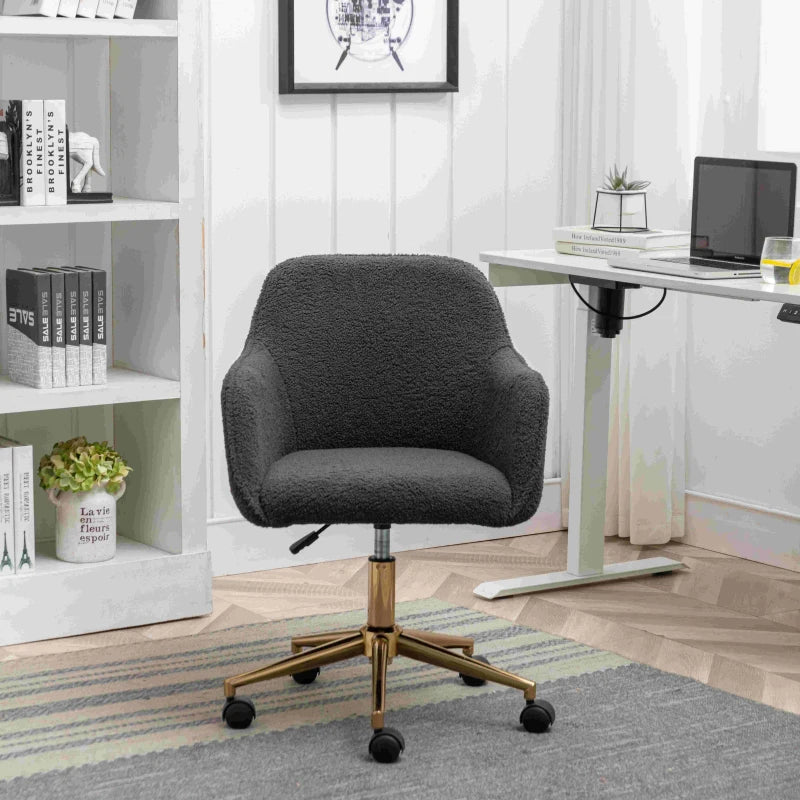 Adjustable Height Ergonomic Swivel Executive Office Chair with Gold Legs & Backrest - Dark Gray, 58x58x86 cm