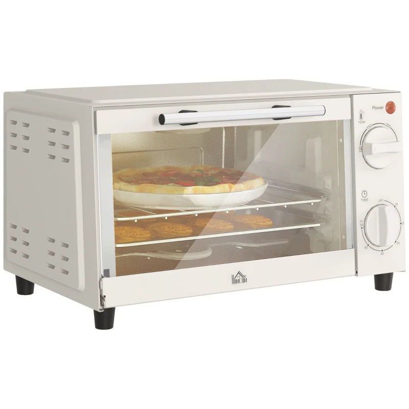 Compact 9L Mini Oven & Electric Grill - Adjustable Temp, Timer, Dishwasher Safe Tray, 750W, Cream Color - Perfect for Small Spaces