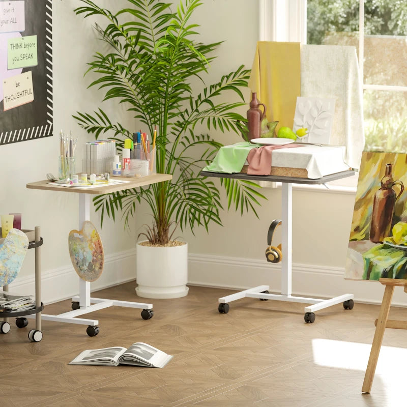 Adjustable Sit-To-Stand Desk 75-115cm - Manual Height Control, Modern White/Wood-Effect Finish for Home Office Ergonomics