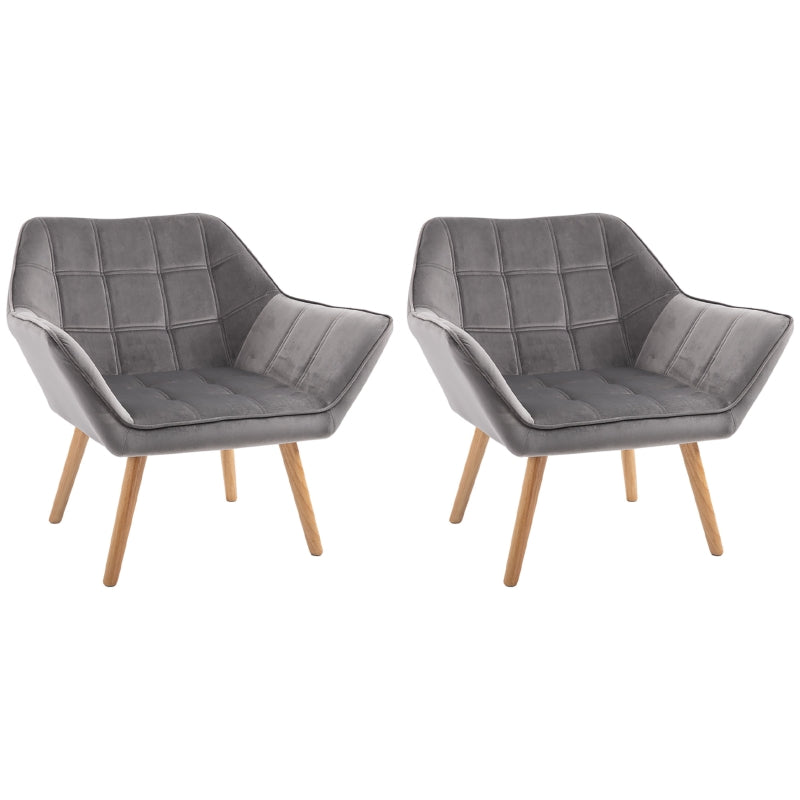 Stylish Accent Armchair Set with Wide Arms and Slanted Back for Bedroom or Living Room Seating in Grey