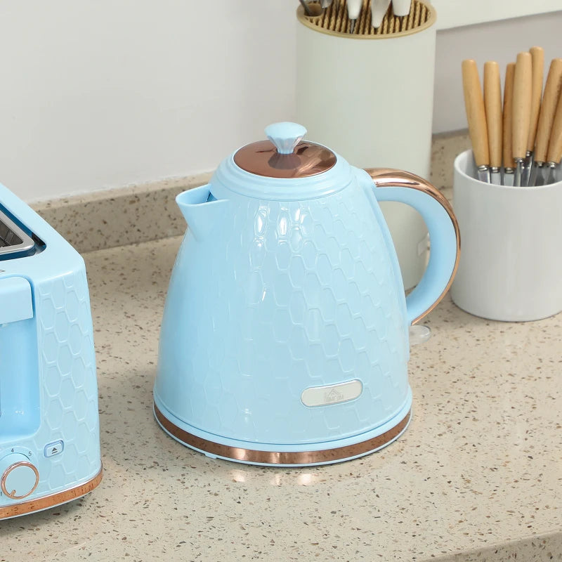 Light Blue 1.7L Fast Boil Kettle & 2 Slice Toaster Set - 3000W, Auto Shut Off, Browning Controls