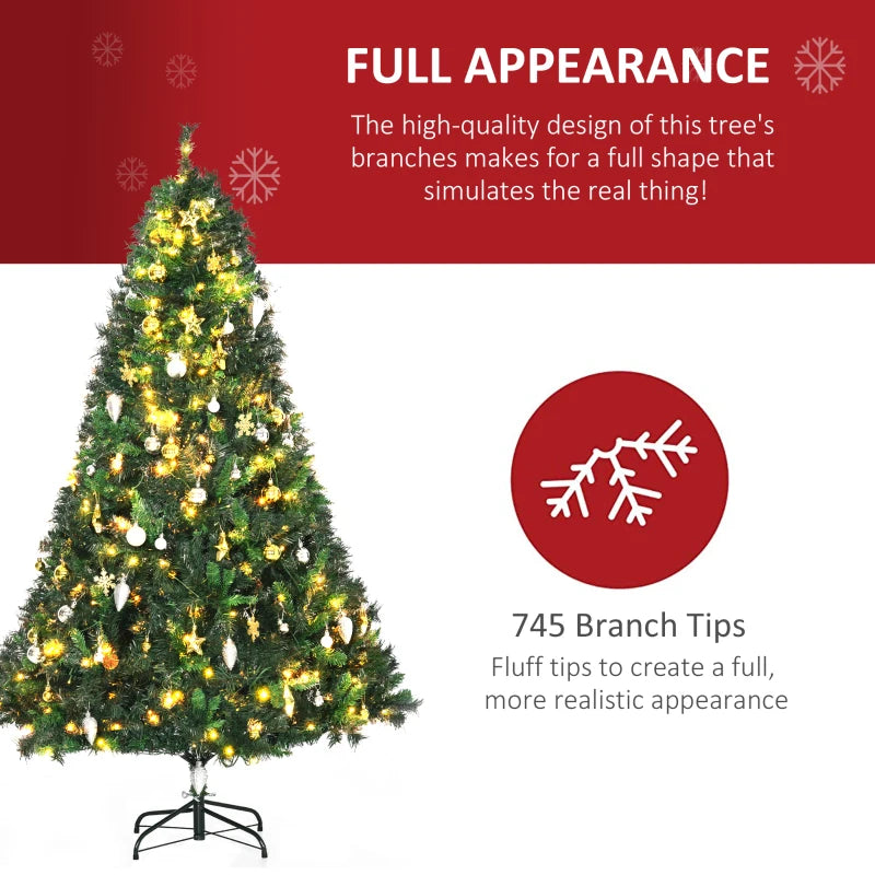 1.8m Pre-Lit Artificial Christmas Tree with 200 LED Lights, Decorative Balls & Metal Stand - Perfect Holiday Décor
