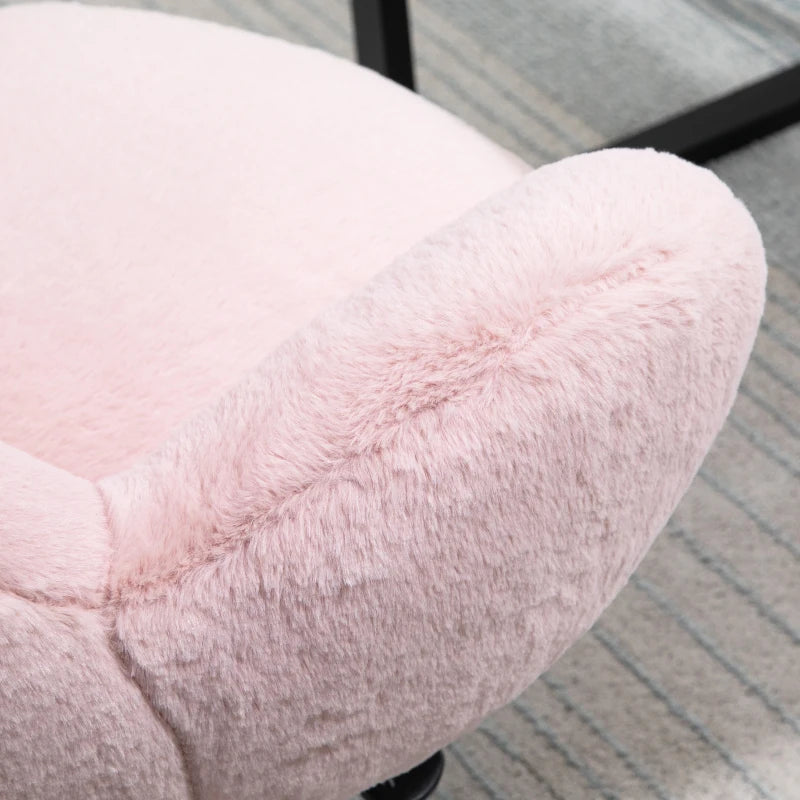 Cute Pink Makeup Vanity Chair with Fluffy Cushion & Rolling Wheels - Stylish Desk Chair for Bedroom & Living Room