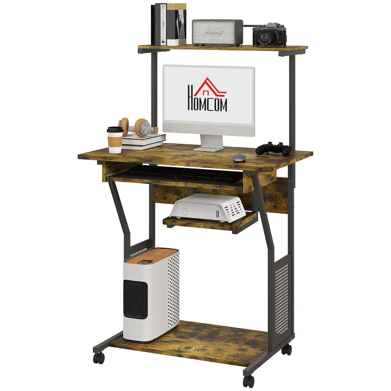 Multi-Storage Work Desk with Sliding Keyboard Tray - Stylish Brown and Black Home Office Furniture