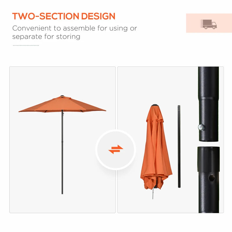 Orange 2m Outdoor Garden Parasol Umbrella with 6 Ribs