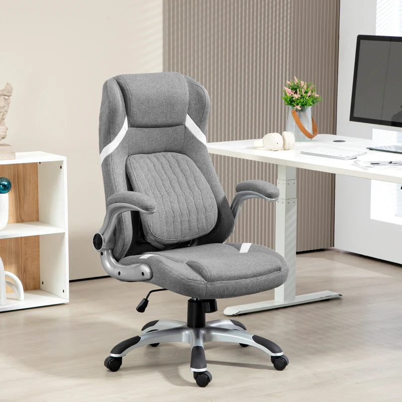 Vinsetto Adjustable Height Linen-Look Office Chair - Stylish Grey Ergonomic Design for Home & Office Comfort