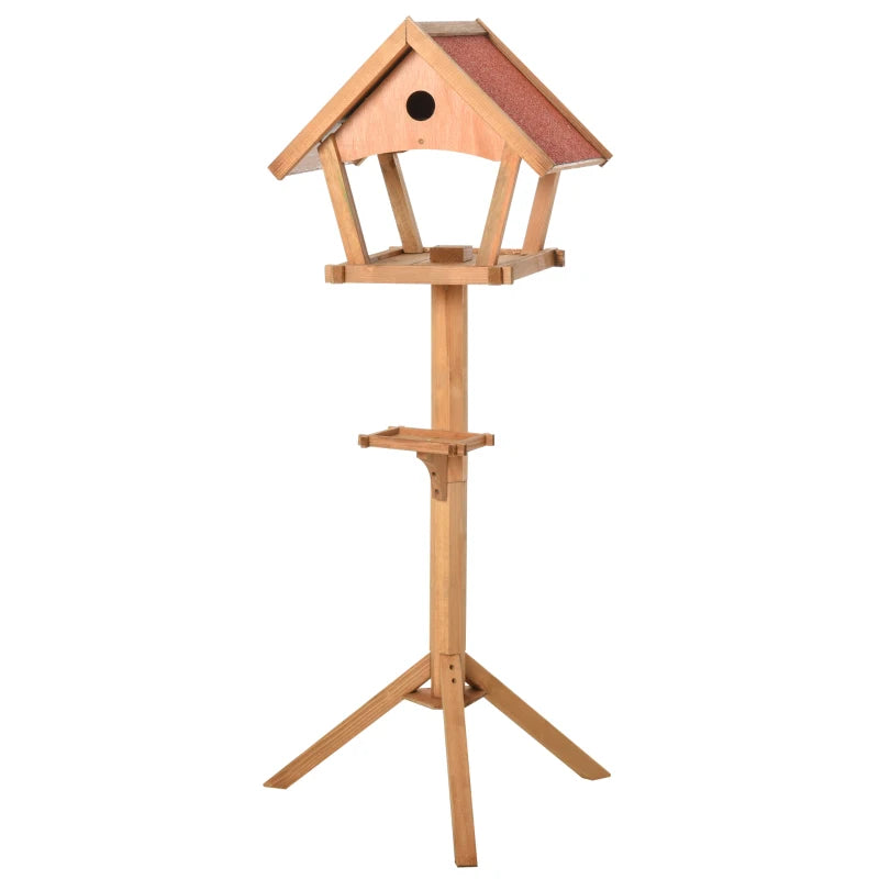 Wooden Freestanding Bird Table Feeding Station for Garden - 139cm Height, Natural Wood Design, Perfect Outdoor Bird Feeder