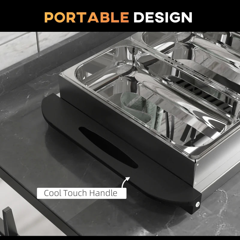 4 Tray Electric Food Warmer Buffet Server - Adjustable Temperature, 300W, Cool Touch Handles, 2 x 2.4L & 2 x 1L Pans