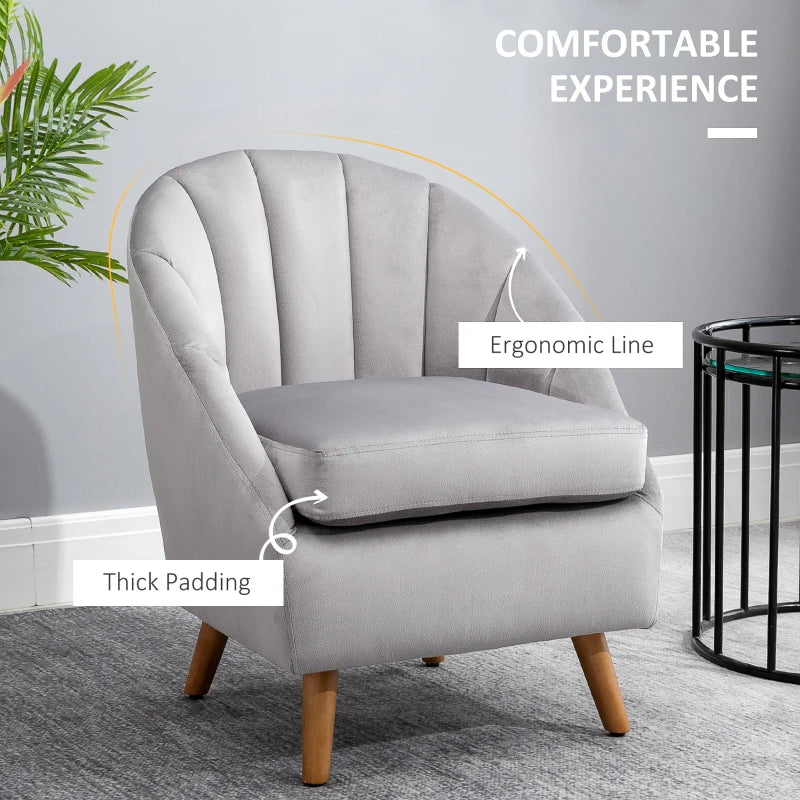 Velvet Fabric Accent Chair with Solid Wood Legs for Stylish Living Room Seating in Grey