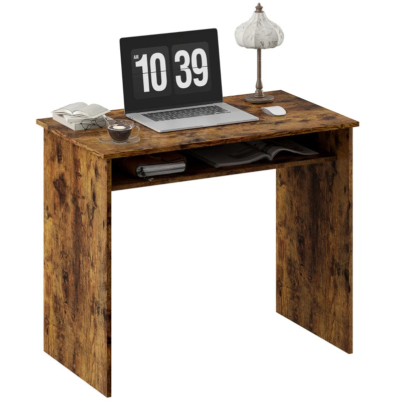 Stylish Boxy Work Desk with Shelf - Modern Wood-Effect Home Office Furniture for Productive Workspaces