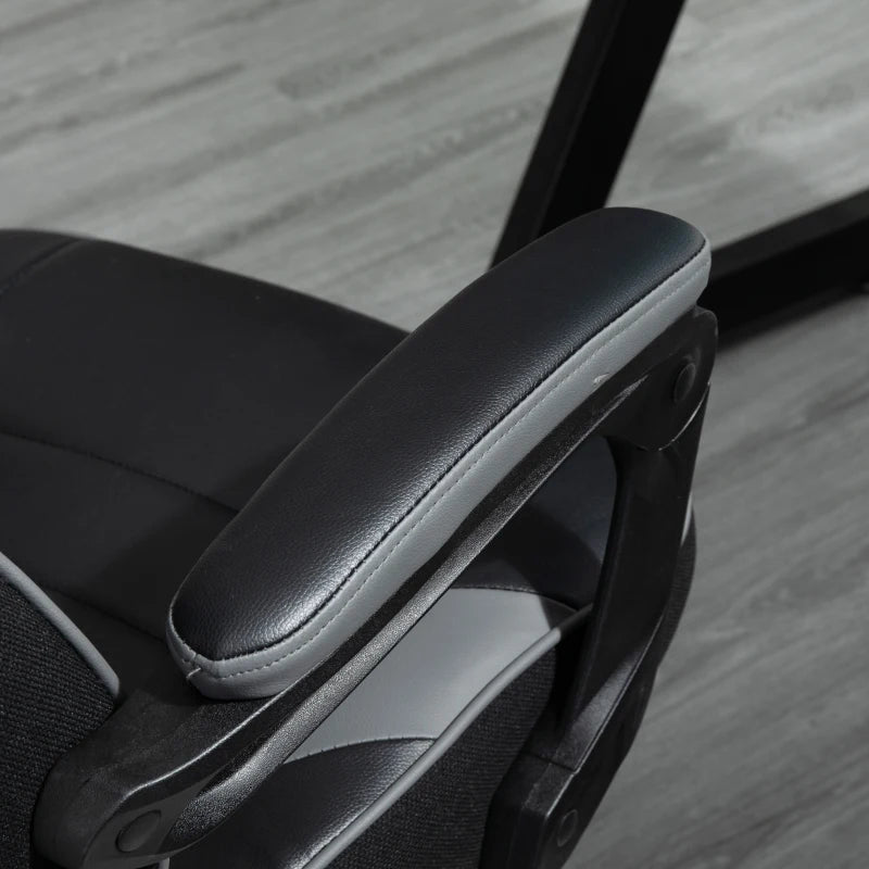 Vinsetto Grey Gaming Chair with Lumbar Support & Footrest - PU Leather Racing Desk Chair with Headrest & Swivel Wheels