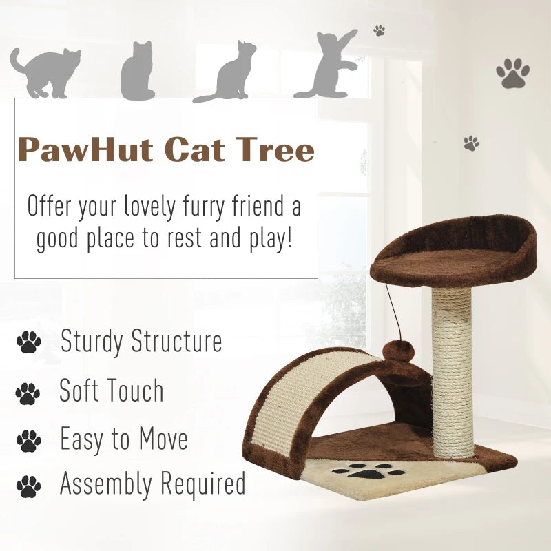 Brown Cat Tree Scratching Post - Kitten Activity Centre with Climber & Hanging Ball - Durable Scratcher for Cats