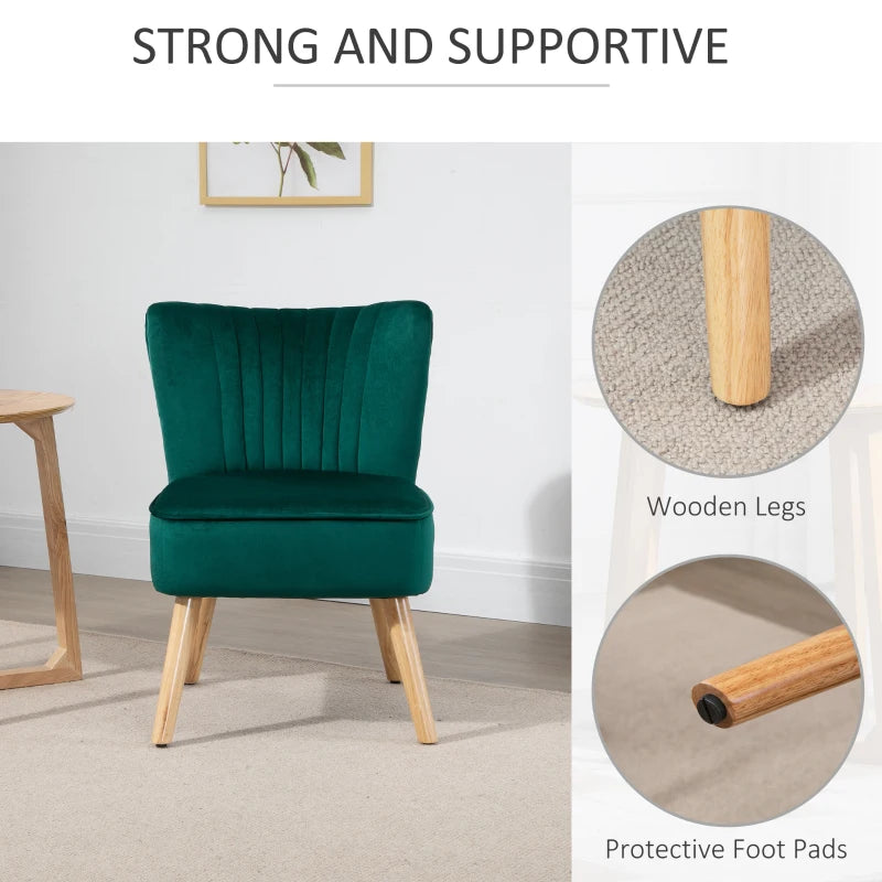 Velvet Accent Chairs with Curved Back and Wooden Legs - Set of 2 in Green for Home Decor