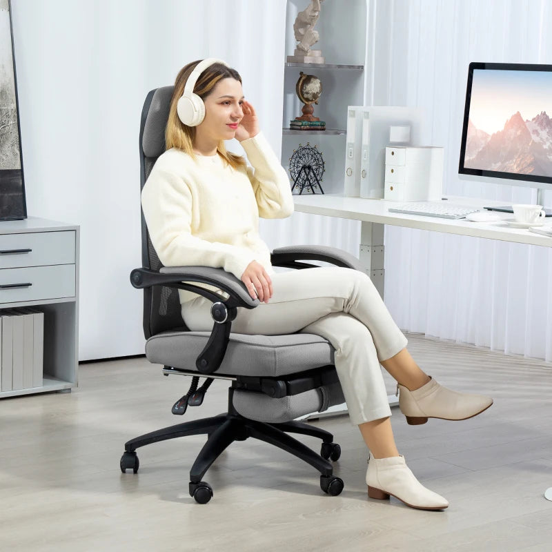 Vinsetto High Back Office Chair with Footrest - Adjustable Swivel Desk Chair with Headrest for Home Office - Dark Grey