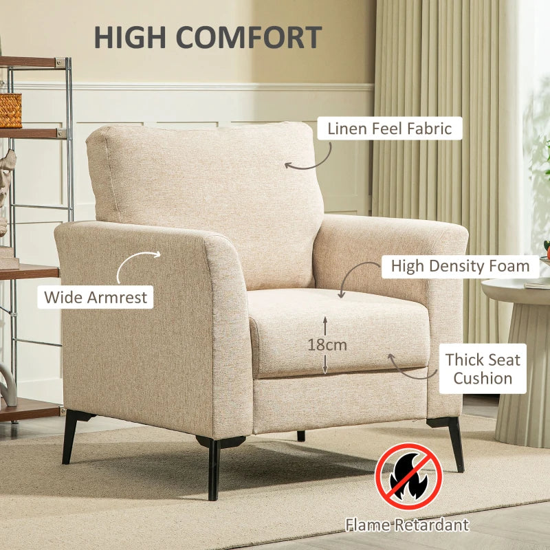 Beige Linen-Look Armchair for Stylish Living Room Decor
