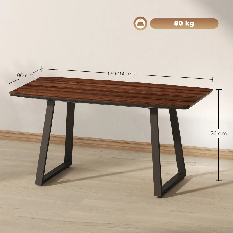 Extendable Rectangular Dining Table with Wood Effect Top for 4-6 People, Steel Frame & Hidden Leaves - Perfect for Kitchen & Living Room