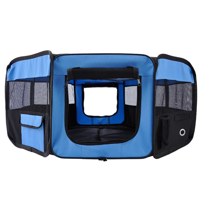 Portable Cat Dog Playpen - Indoor Outdoor Pet Pen for Puppies, Rabbits, Guinea Pigs - 90cm Diameter, 41cm Height, Blue