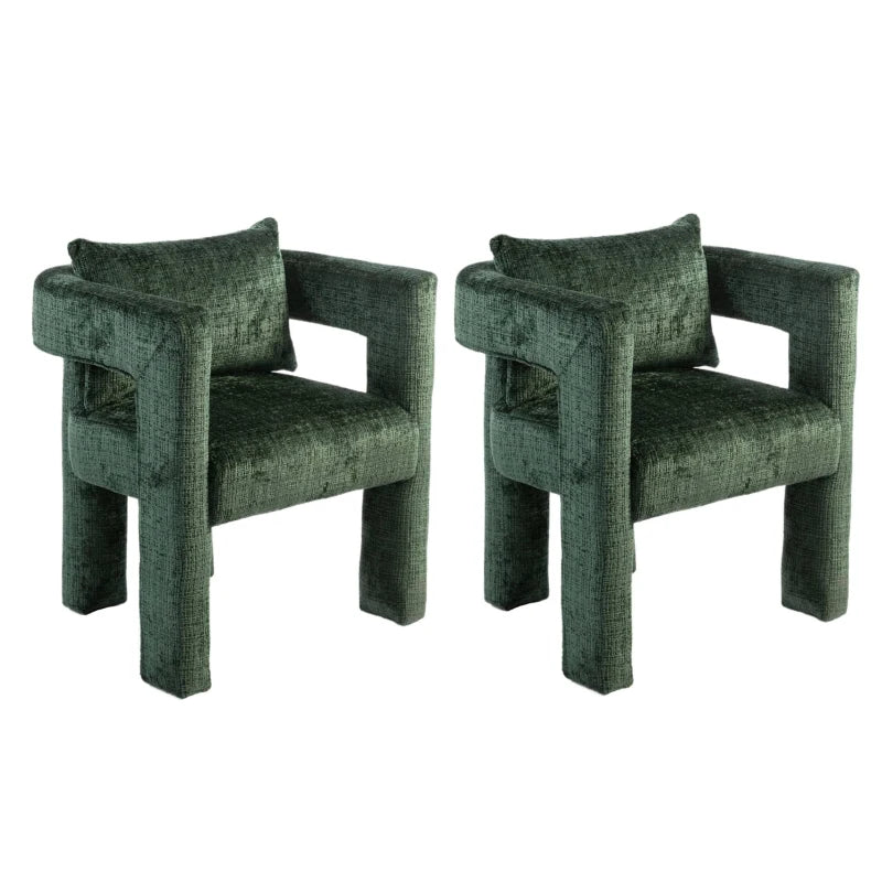 Modern Lounge Chair Set of 2 - Hollow Armrest Design, Cushions & Pillows, 60x44x65 cm, Stylish Emerald Color