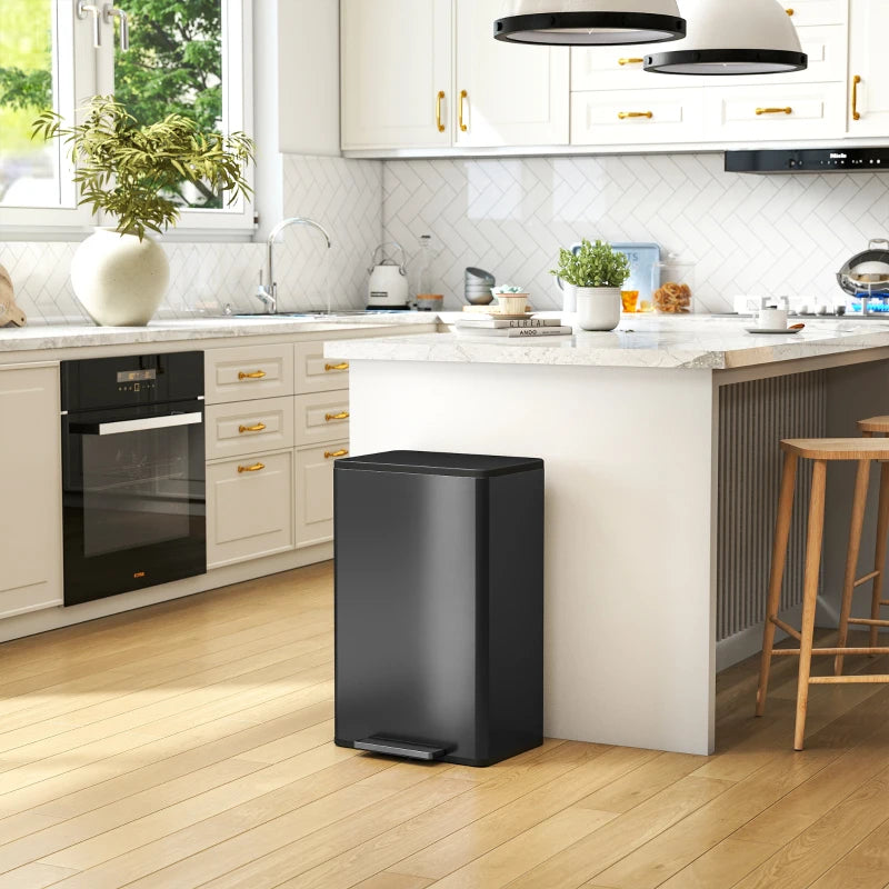 45L Pedal Kitchen Bin with Soft-Close Lid, Stay-Open Feature, Removable Inner Bucket & Odor Control - Ideal for Home & Office
