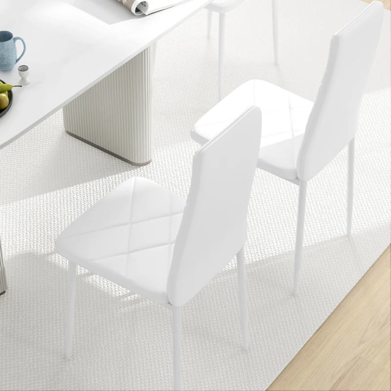 Set of 6 Modern White Faux Leather Dining Chairs - Stylish, Comfortable, Easy to Clean, Perfect for Home or Office