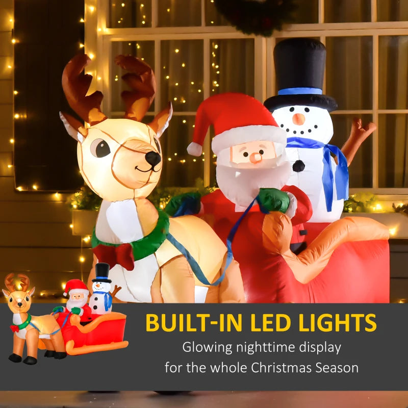 6.5ft Inflatable Santa Claus Sleigh with Reindeer - LED Lighted Christmas Decoration for Indoor Outdoor Garden Party