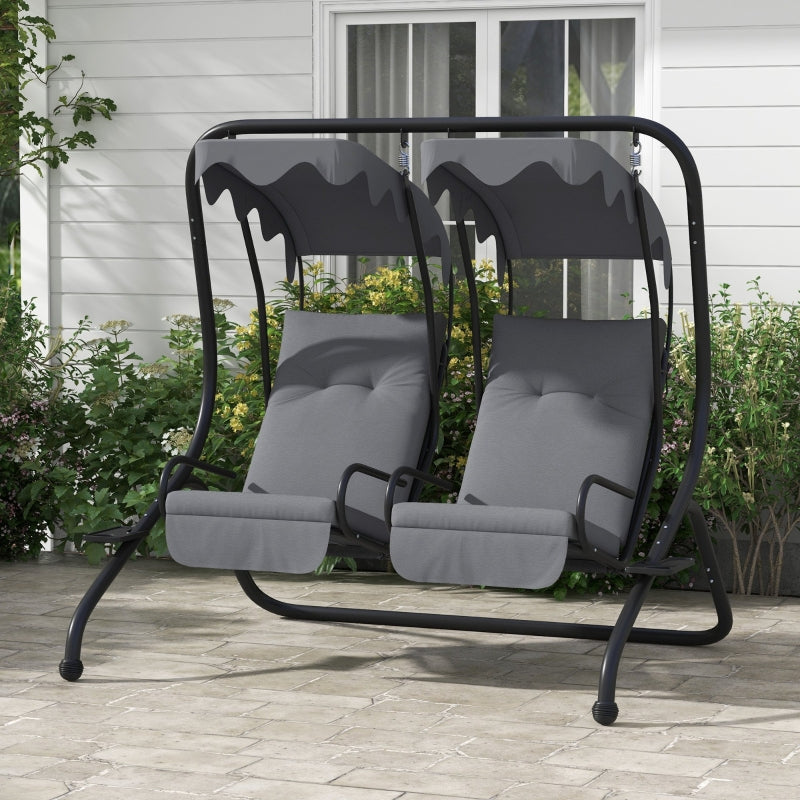 Grey 2-Seater Garden Swing Chair with Canopy