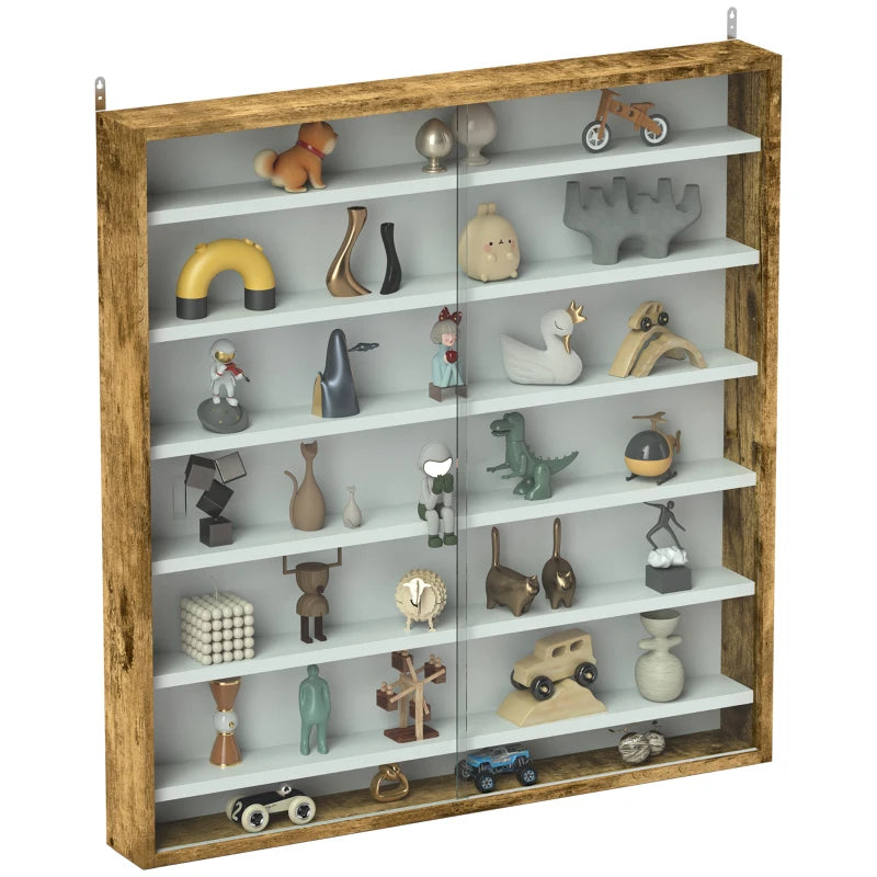 Elegant Brown Six Shelf Display Cabinet with Glass Doors - Perfect for Home Decor and Storage Solutions
