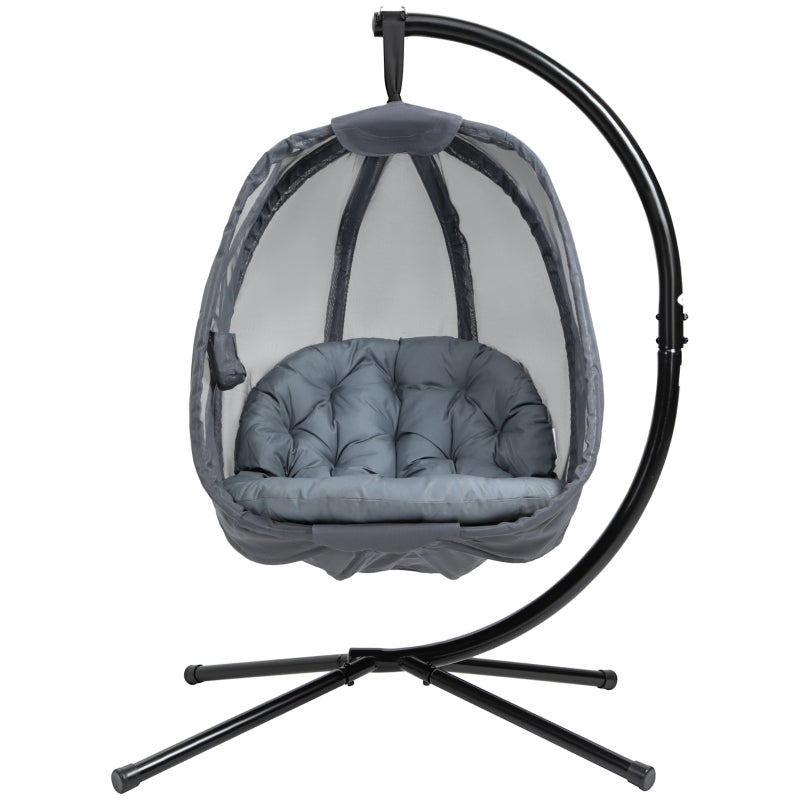 Grey Hanging Egg Chair with Side Pocket and Stand