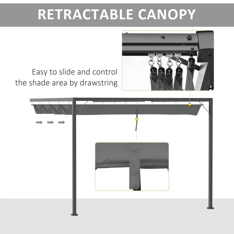 Grey Retractable Canopy Pergola Gazebo